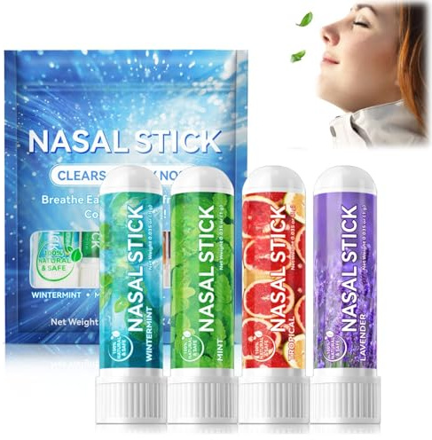 Nasal Stick 4 Pack,Tragbare Inhalierstift,Schnelle Hilfe Von Einer Verstopften Nase,Nasal Stick Mit ätherischen Ölen und Menthol,Verbessert die Atmung und Steigert Den Fokus