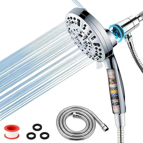 Hoofun Magnet Duschkopf mit Filter, Handbrause Silber | 10 Strahlarten, 1,5m Edelstahl Schlauch & Halterung, Anti-Kalk Brausekopf Wassersparend für Bad, Haustiere, Reinigung