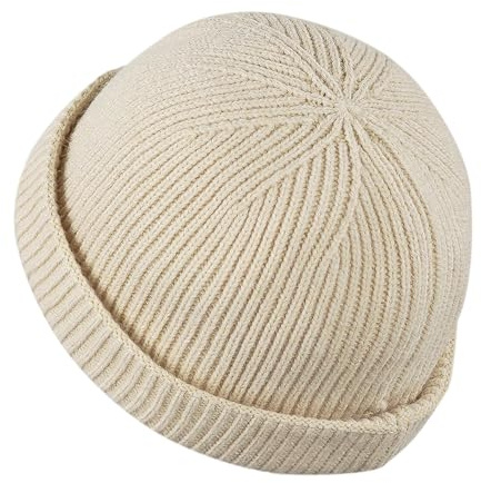 Clakllie Gestrickte Docker Cap Herren Verstellbar Seemannsmütze Cap Ohne Schirm Retro Brimless Hat Rolled Cuff Fischermütze Kurz