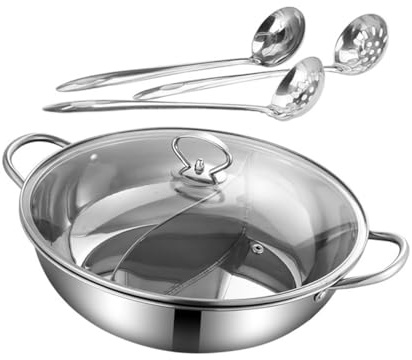 BIUDECO Pentola Doppia Yin Yang in Acciaio Inossidabile con Cucchiaio e Scolapasta Utensile da Cucina Pratico e Leggero Facile da Pulire per Riunioni Familiari