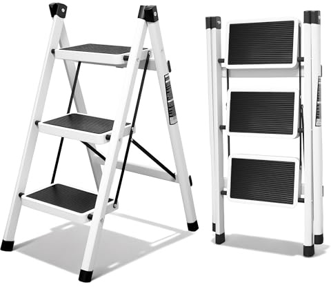 Escalera Plegable 3 peldaños con Pedal Antideslizante | Escaleras Plegables Domésticas | Step Ladder para Hogar | Escalera Plegable Multifuncional
