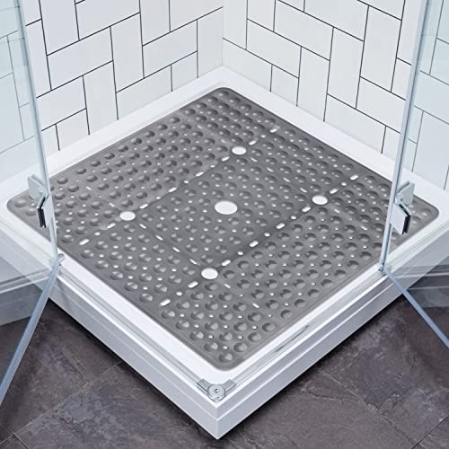 Lurowo Duschmatte rutschfest 70x70cm, Quadratische Antirutschmatte für Dusche mit Saugnäpfe, Duscheinlage rutschfest BPA frei, Badewannenmatte für Duschwanne Badewanne Maschinenwaschbar (TPE - Grau)
