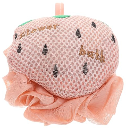 HOOWIFFY Esponja Vegetal Exfoliante Corporal Grande en Forma de Fresa Color Rosa, Bola de Ducha Doble Cara para Baño y Viaje, Esponja de Ducha para Fregar Espuma Abundante y Empaque