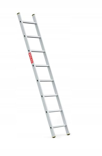 BAULICH - Scala In Alluminio - 1x8 - Professionale, per la Casa, il Giardino, I Lavori di Ristrutturazione, la Fattoria, Piedini Antiscivolo, Pioli Scanalati, 3kg, con Gancio