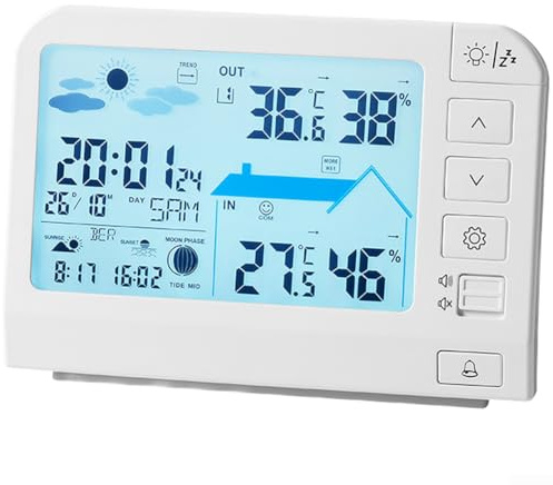 Estación meteorológica digital, pantalla LCD a color con monitor de humedad de temperatura para interiores y exteriores, función de pronóstico y reloj despertador (777 blanco)