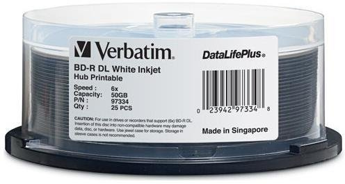 Disc Blu-ray 6X DL 50GB DataLife + White Hub IJ Printable 25pk Spindle