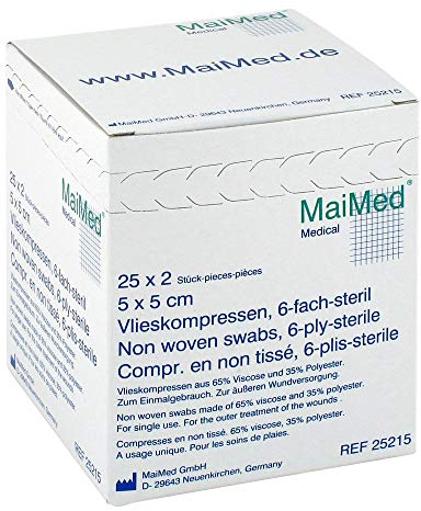Compresse in tessuto non tessuto 5 x 5 cm sterili 6 prese 50 ST Compresse