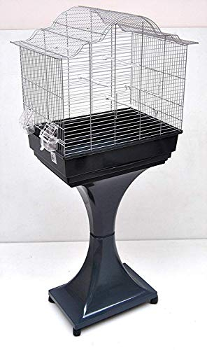 XXL Wellensittichkäfig Sophia Chrom/Anthrazit mit Ständer L62xT40xH120 cm und Badehaus Gratis