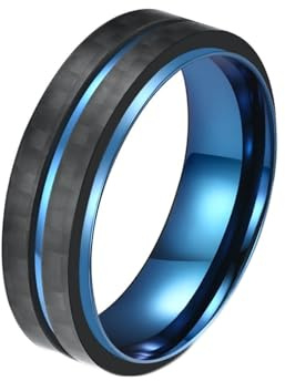 Wedding Band for Men Engraved Promise Ring for Men Stainless Steel,Round with 7.4MM Mens Ring Blue Men's Engagement Rings