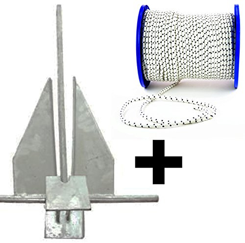 wellenshop Platten-Anker Danforth-Anker Bootsanker Stahl Verzinkt 6 kg + Ankerleine Bootsleine Polyester-Leine 30 m Ø 10 mm
