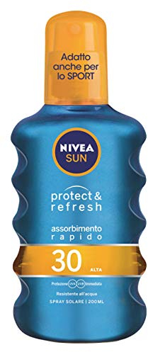 NIVEA SUN Crema Solare Spray Protect & Dry Touch SPF30 200 ml, Crema solare 30 trasparente e resistente all'acqua, Protezione solare 30 in pratico flacone in spray adatto per l'attività sportiva