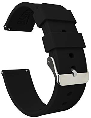BARTON WATCH BANDS Soft Silicone Quick Release Watch Band Straps, Black, 20mm