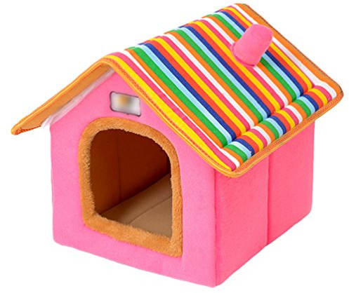 LvRao Haustier Haus Hund Katze Plüsch Bett Höhlenbett Faltbar abnehmbar Klein Hundehaus Hundehöhle Kuschelhöhle (Rosa, L)