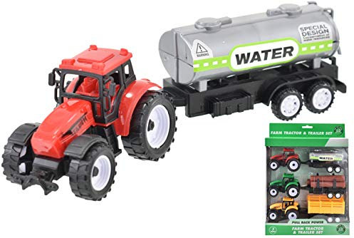 KandyToys 3 Piece Plastic Tractor and Trailer Farm Vehicle Toy Play Set | Kids Toys