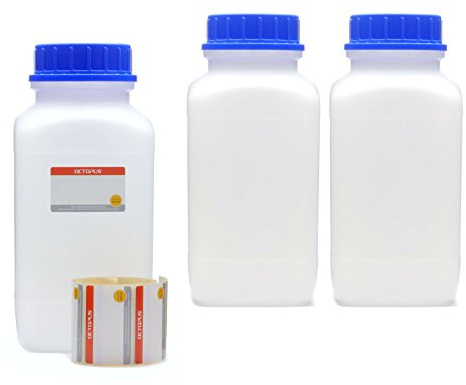 Octopus 3 x 2 500 ml breda halsflaskor med skruvlock, flaskor för kemiska kalier, laboratorieflaskor med lock som förvaringsbehållare för laboratorium, kök eller hobby