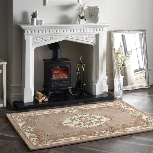 Lord of Rugs Lotus Premium Traditional Rug Aubusson Wool Heavy Thick Floral Hand Tufted Classic Rug Beige Large 150x240 cm (4'11''x7'10'')