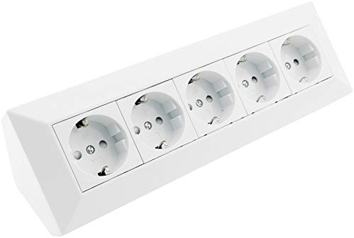ChiliTec Bloc multiprise 5 Prises de Cuisine 250 V ~ 5 Prises de Contact de Protection pour Cuisine, Bureau, Atelier, Blanc