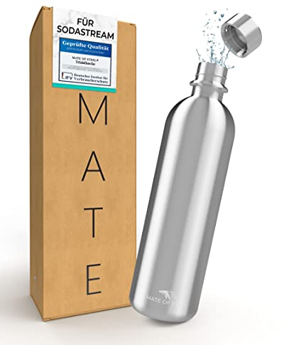 MATE OF STEEL® 100% Plastikfreie 1000ml Edelstahl Flasche Kompatibel mit Sodastream Terra,Fizzi & Art - Spülmaschinenfest 1 Liter Trinkflasche aus Metall Soda Flaschen Ersatzflaschen