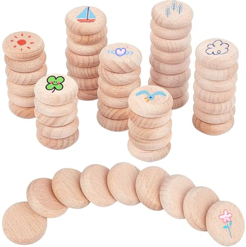 NBEADS 100 Stück Buche Holz Runde Stücke, 25 mm Unvollendete Holzkreise Runde Scheiben Holzausschnitte Ornamente Für DIY Handwerk Malen Hochzeit Und Heimdekoration, 8 mm dick