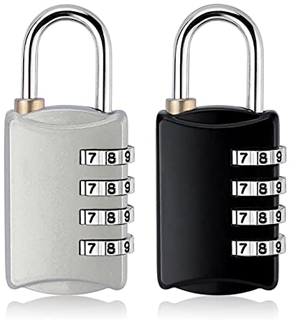 SHULLIN 2er Pack Zahlenschlösser 4-stelliges rücksetzbares Zahlenschloss Zahlencode Schlösser Vorhängeschloss Spind Schloss für Schule, Gym Locker, Garage, Hasp Cabinet & Storage (Silber,Schwarz)