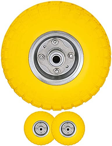 250mm/ 10 Puncture Proof Replacement Wheel For Wheelbarrow Sack Truck Hand Trolley Cart Solid Rubber Wheel Tyre Tires in Yellow 3.5” x 4” galvanised steel rims 30psi (Pack of 2)