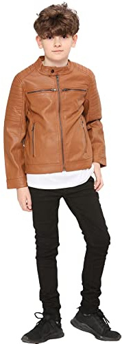 A2Z 4 Kids Motociclo Motociclista Giacca PU Di Pelle - Jacket JK32 Light Brown 11-12