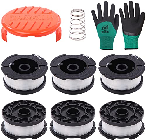 Yearnlife A6481 Strimmer Spool Line Compatible with Black and Decker Replacement Autofeed String Trimmer Spools Line 30ft 0.065 Weeding Eater Spool Wire for Reflex Strimmer (6 Spools+1 Cap+1 Spring)