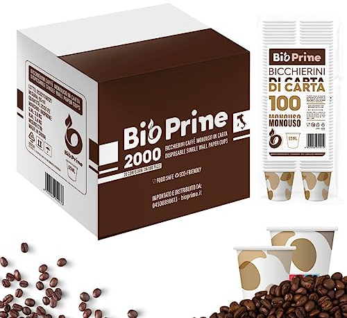 2000 vasos de café de papel de 75 ml desechables, en paquetes de 50 vasos de café de papel biodegradables, vasos de café desechables, vasos de café desechables y chorros ecológicos
