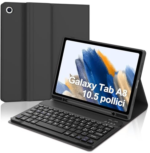 IVEOPPE Samsung Galaxy Tab A8 Hülle mit Tastatur, Tastatur für Samsung Tab A8 10.5 2022/2021, Bluetooth QWERTZ Layout Tastatur mit Stifthalter Galaxy Tab A8 10.2 Zoll, Schwarz