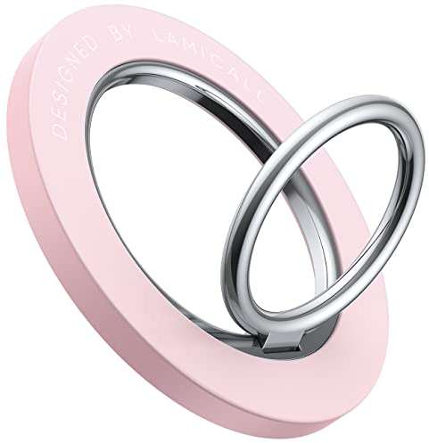 Magnetic Phone Ring Holder for MagSafe - Lamicall 360 Rotating Phone Grip [Removable & Wireless Charging Friendly] for iPhone 17 16 15 14 13 12 Pro/Pro Max/Plus/Mini/Air, Others with Iron Plate - Pink
