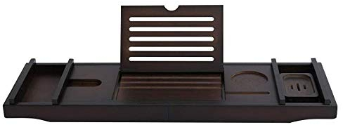 Badewannen-Caddy-Tablett, verstellbares Bambus-Holz-Bad-Organizer-Tablett für Badewanne mit ausziehbaren Seiten, Buch- und Weinhalter, Luxus-Spa oder Lesen, Schwarz