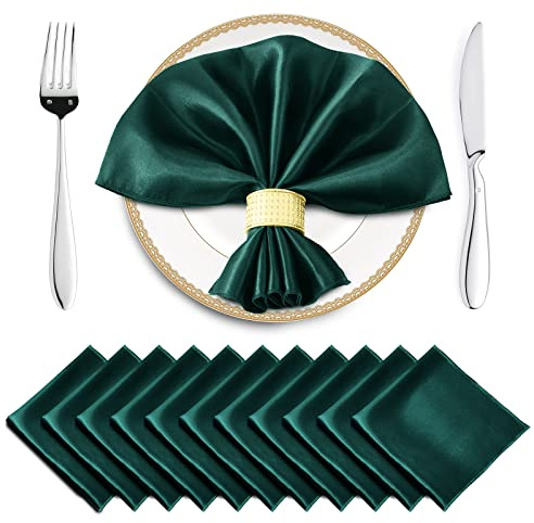 Horbaunal Confezione da 16 tovaglioli quadrati in raso verde foresta, 43 x 43 cm, morbidi tovaglioli in tessuto di seta, decorazione da tavolo per matrimoni, banchetti e feste