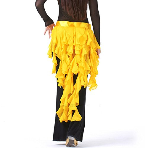 Wuchieal Falda de Danza del Vientre para Mujer, Bufanda de Cintura con Flecos, Danza Latina, Bufanda de Rendimiento, Falda de Ola, Amarillo, Talla única