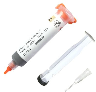 CYBERNOVA Sn64/Bi35/Ag1 REWORK Pasta saldante NO Clean Solder (con stantuffo e punta di erogazione) (35g)