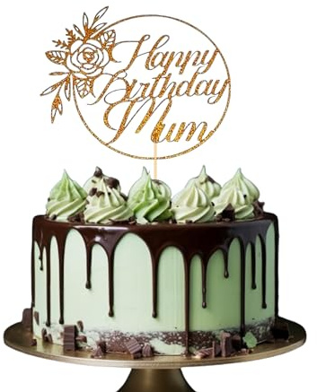 Happy Birthday Mum Cake Topper Glitter Card – Mum Birthday Cake Decoration – Birthday Topper for Mum – Handmade UK by 3 LITTLE DESSERTS