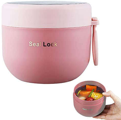 Lam-lord Insulated Bento, 600ml Leakproof Lunch Box Sandwich Salad Porridge Containers with Stainless Steel Inner, Safe Soup Cup Bento Box For Office School (Pink)