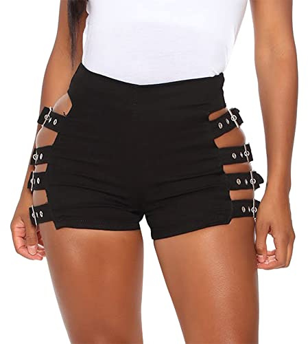 ODIZLI Jeans Shorts Damen Sexy Hotpants Denim Destroyed Mini Tight Bikini Shorts Frauen Kurze Hose Sommer Jeanshose Hot Pants Pole Dance 90er Jahre Rave Festival Techno Outfit Schwarz#1 M