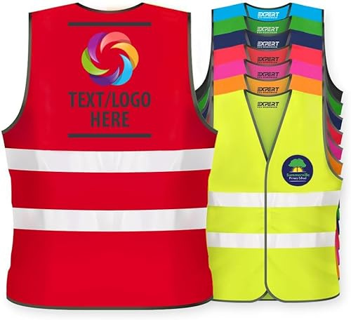 Unisex Personalised Kids High Visibility Safety Vest Children Hi Vis Custom Printed Waistcoat Reflective Jacket - Add Your Multicolour Logo Print