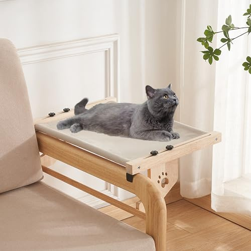 XZKING Amaca per finestra per gatti, con struttura in legno, facile da regolare e assemblare, per davanzale, comodino, cassetto e armadio, può contenere fino a 18 kg, grigio