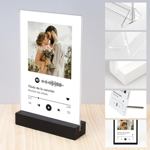 Dekopix Marco Spotify Personalizado con Foto. Cuadro Placas Acrílicas y Fotografía en Papel Fotográfico. Con Código Escaneable. Regalo Personalizado, Pareja, Novios, San Valentín, Aniversario