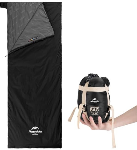 Naturehike Ultraleichter Sommerschlafsack, weicher Komfort, Reiseschlafsack, wasserdichter Schlafsack für Camping, Wandern – Schwarz, 205 × 85 cm