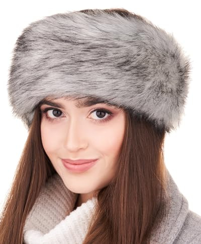 Futrzane Classic Stirnband - Fell Stirnband Damen - Winter Ohrenwärmer aus Pelz - Größe L (Silber Classic)