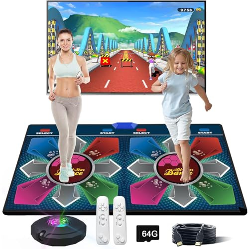 Annuod Tapis De Danse Musical Double pour Enfants Et Adultes, Jeux De Danse Fitness avec 2 Contrôleurs Et Caméra HD, Carte Mémoire, Flashs Lumineux Stroboscopiques À 7 Couleurs
