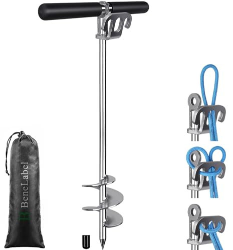 BeneLabel Boat Anchor, Heavy Duty Kayak Sand Stake 66cm Screw in Shallow Water Canoe Beach Anchor SUP Spiral Wind Storm Spike Peg for Small Medium Large Boat with Storage Bag