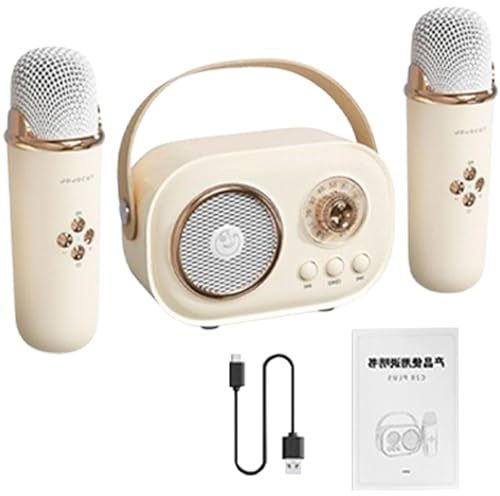 Buerfu altoparlante per karaoke, microfono per altoparlante karaoke portatile, Karaoke con due microfoni | Microfono portatile per canto per adulti con cavo di ricarica per i viaggi