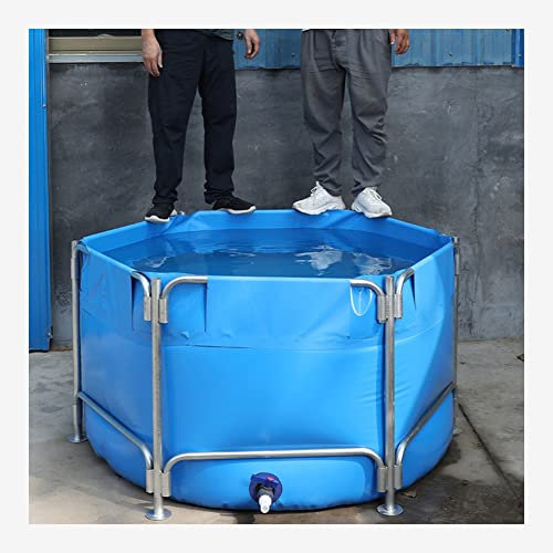 Pool Aufstellbecken Runder Fischteich Aus Segeltuch, Aquarium-Poolteich Mit Ständer Solide Struktur Aufrüstung Großer Wassertank Mit Ablassventil Koi-Zucht, Gartenbewässerung (Color : Blue,