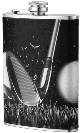 Flasque de golf portable en acier inoxydable avec petit drapeau Noir et blanc