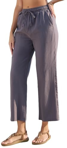 Fourindo Pantalon Fluide Femme Été Taille Haute Elastique Pantalon Coton Femme Respirant et Confortable