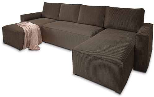 Masseno Ecksofa ASPRA mit Schlaffunktion U-Form, Sofa mit Bettkasten, Wohnzimmersofa, Couch, Soffa, Bettsofa, Couchgarnitur- Braun, POSO 06