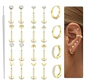 10 Paar Tragus Piercing Ohrringe Gold/Silber Hypoallergene Ear Piercings Ohr Sets Chirurgenstahl Ohrringe Creolen für Damen14K Kleine Flat Ohrstecker Conch Labret Nasen Piercings Schmuck